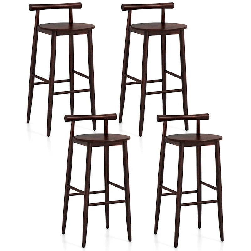 Tabouret de bar en bois avec structure en bois d'acacia, repose-pieds en bois d'hévéa, assise ronde marron
