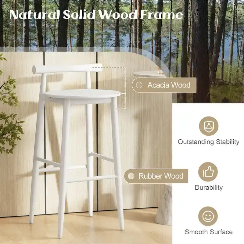 Tabouret de bar en bois avec structure en bois d'acacia, repose-pieds en bois d'hévéa, assise ronde marron