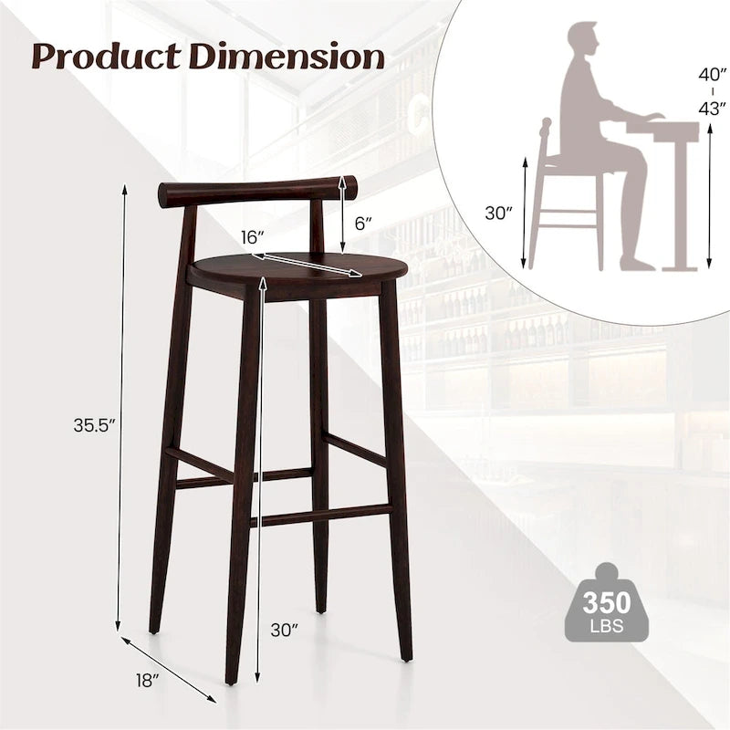 Tabouret de bar en bois avec structure en bois d'acacia, repose-pieds en bois d'hévéa, assise ronde marron