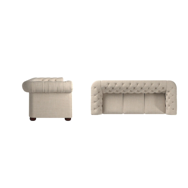 Canapé Chesterfield Gdansk avec accoudoirs arrondis et capitonnés
