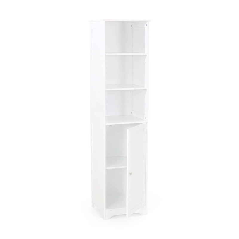 Meuble de rangement de salle de bain autoportant avec étagères ouvertes et porte, blanc mat