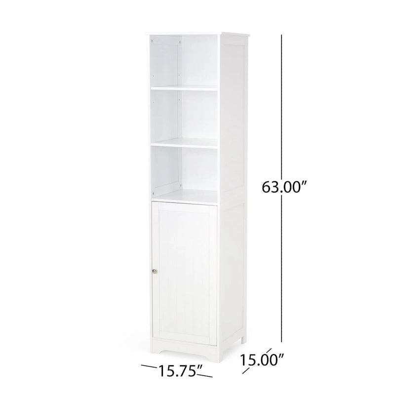 Meuble de rangement de salle de bain autoportant avec étagères ouvertes et porte, blanc mat