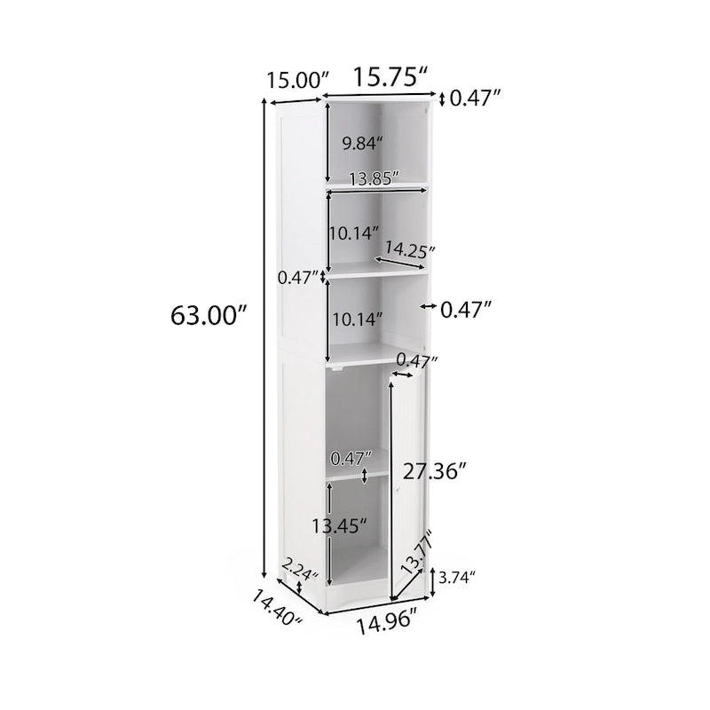 Meuble de rangement de salle de bain autoportant avec étagères ouvertes et porte, blanc mat