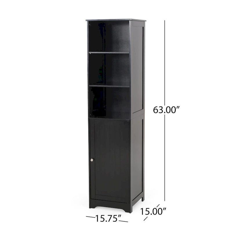 Meuble de rangement de salle de bain autoportant avec étagères ouvertes et porte, blanc mat