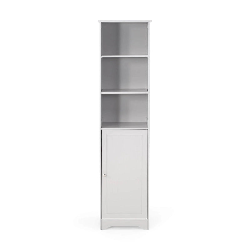 Meuble de rangement de salle de bain autoportant avec étagères ouvertes et porte, blanc mat