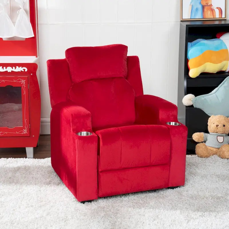 Fauteuil inclinable pour enfants avec repose-pieds, appui-tête, deux porte-gobelets, siège de salon rembourré en microfibre