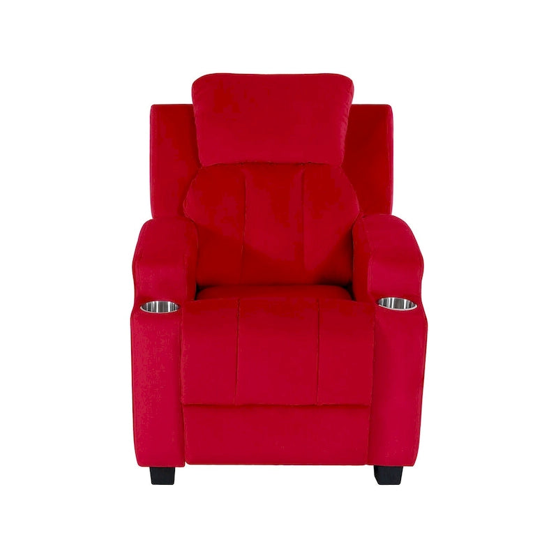 Fauteuil inclinable pour enfants avec repose-pieds, appui-tête, deux porte-gobelets, siège de salon rembourré en microfibre