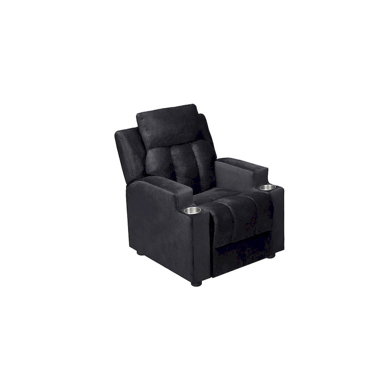 Fauteuil inclinable pour enfants avec repose-pieds, appui-tête, deux porte-gobelets, siège de salon rembourré en microfibre