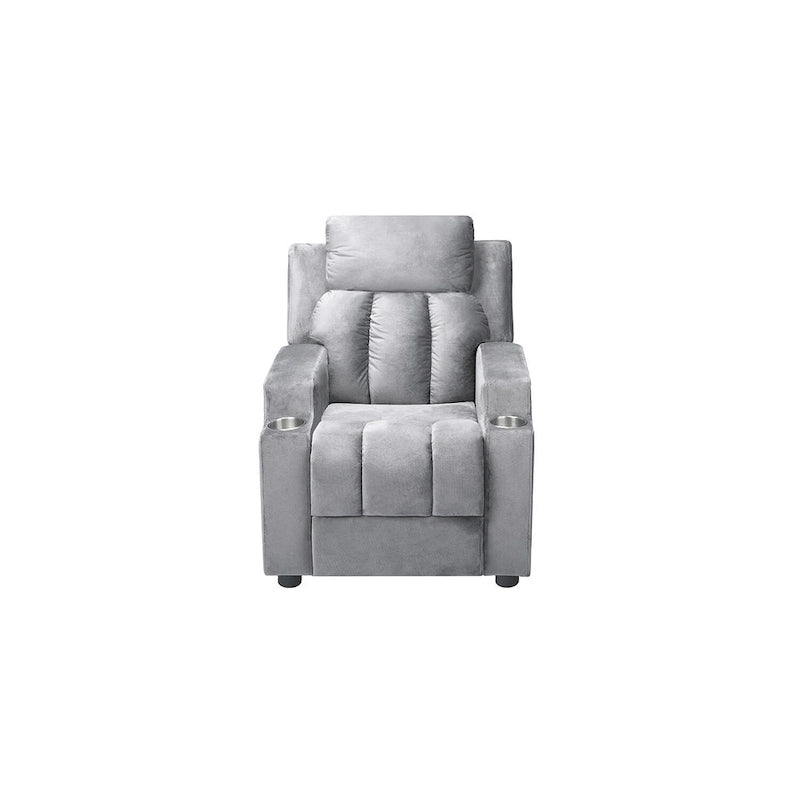 Fauteuil inclinable pour enfants avec repose-pieds, appui-tête, deux porte-gobelets, siège de salon rembourré en microfibre