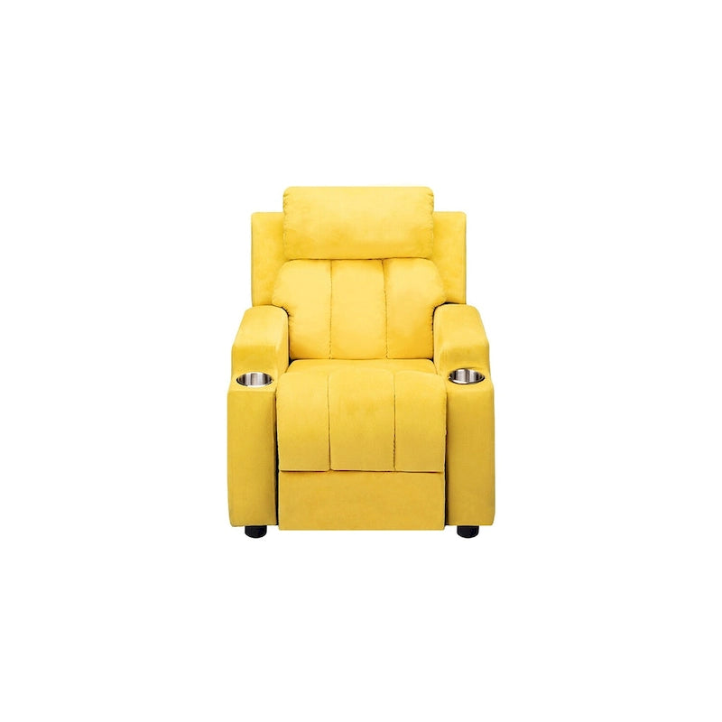 Fauteuil inclinable pour enfants avec repose-pieds, appui-tête, deux porte-gobelets, siège de salon rembourré en microfibre