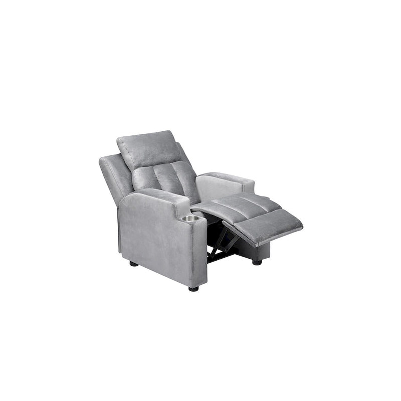 Fauteuil inclinable pour enfants avec repose-pieds, appui-tête, deux porte-gobelets, siège de salon rembourré en microfibre