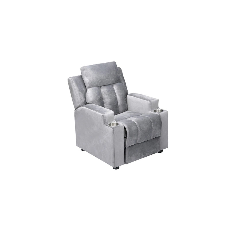 Fauteuil inclinable pour enfants avec repose-pieds, appui-tête, deux porte-gobelets, siège de salon rembourré en microfibre