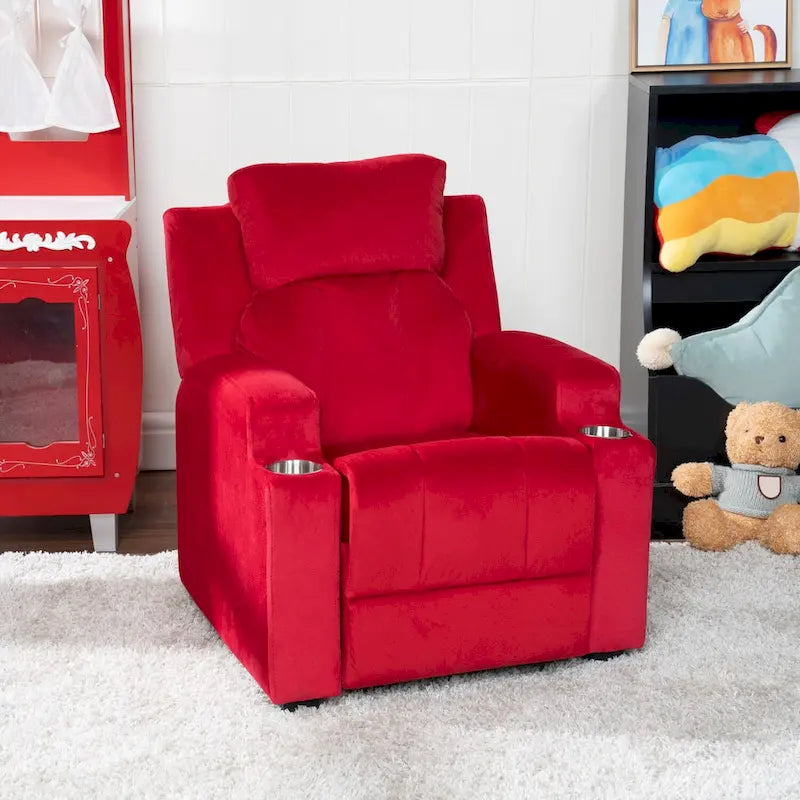 Fauteuil inclinable pour enfants avec repose-pieds, appui-tête, deux porte-gobelets, siège de salon rembourré en microfibre
