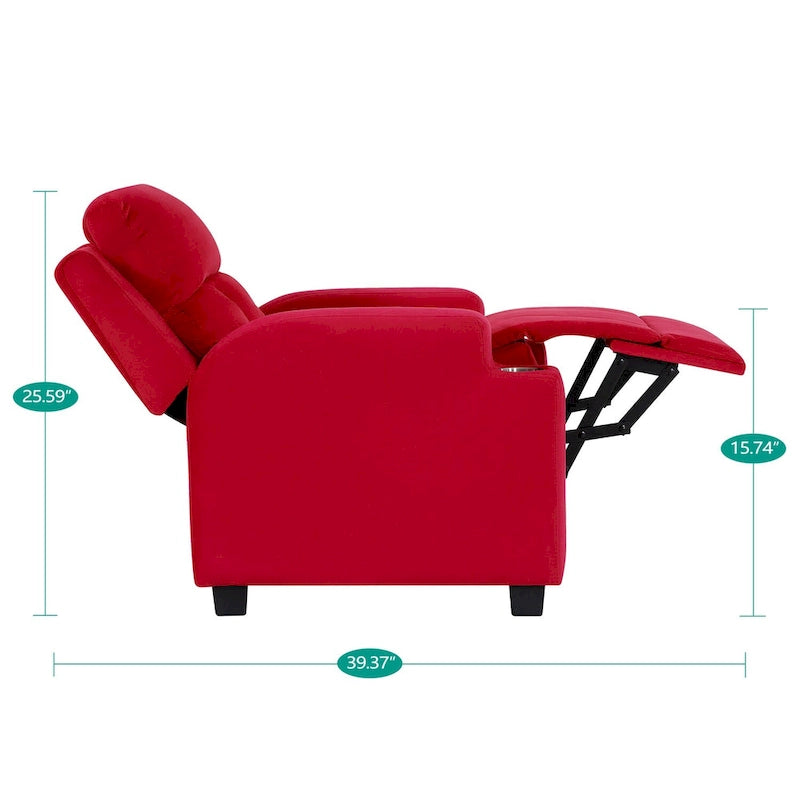 Fauteuil inclinable pour enfants avec repose-pieds, appui-tête, deux porte-gobelets, siège de salon rembourré en microfibre