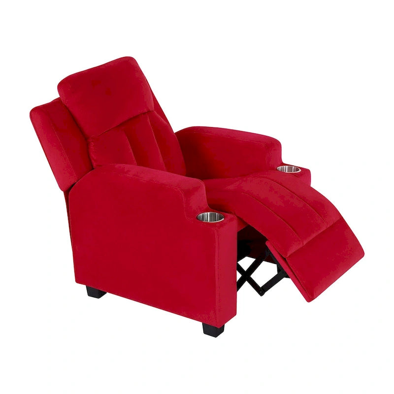 Fauteuil inclinable pour enfants avec repose-pieds, appui-tête, deux porte-gobelets, siège de salon rembourré en microfibre