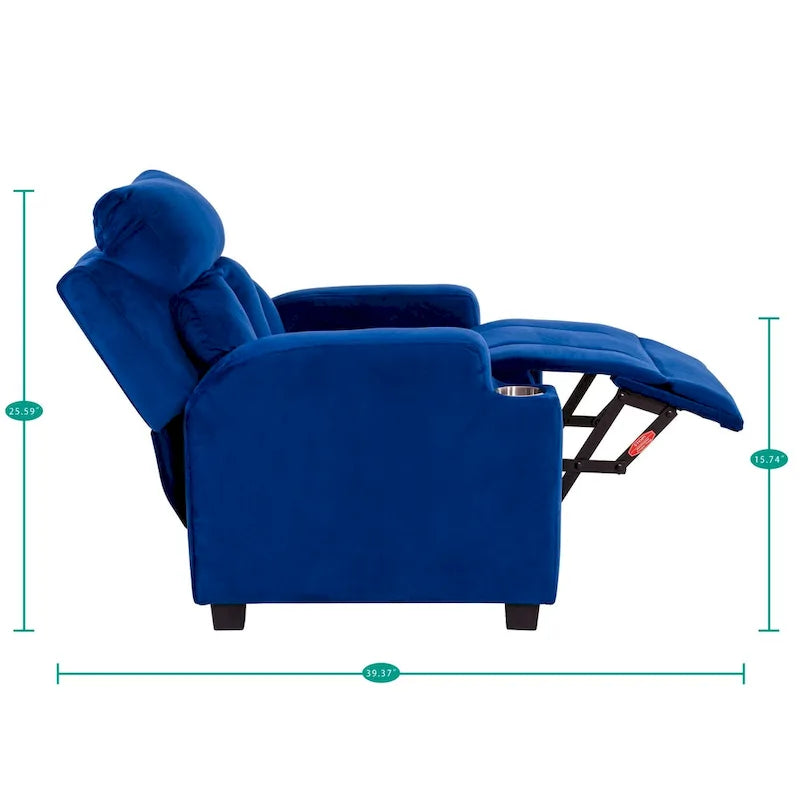Fauteuil inclinable pour enfants avec repose-pieds, appui-tête, deux porte-gobelets, siège de salon rembourré en microfibre