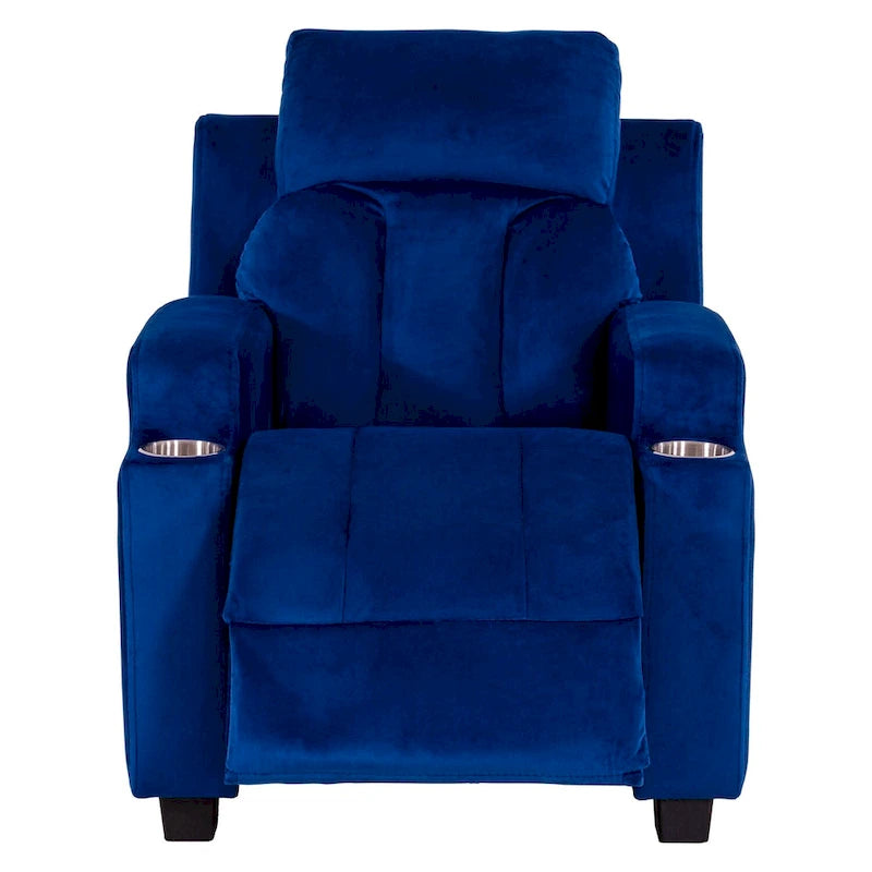 Fauteuil inclinable pour enfants avec repose-pieds, appui-tête, deux porte-gobelets, siège de salon rembourré en microfibre