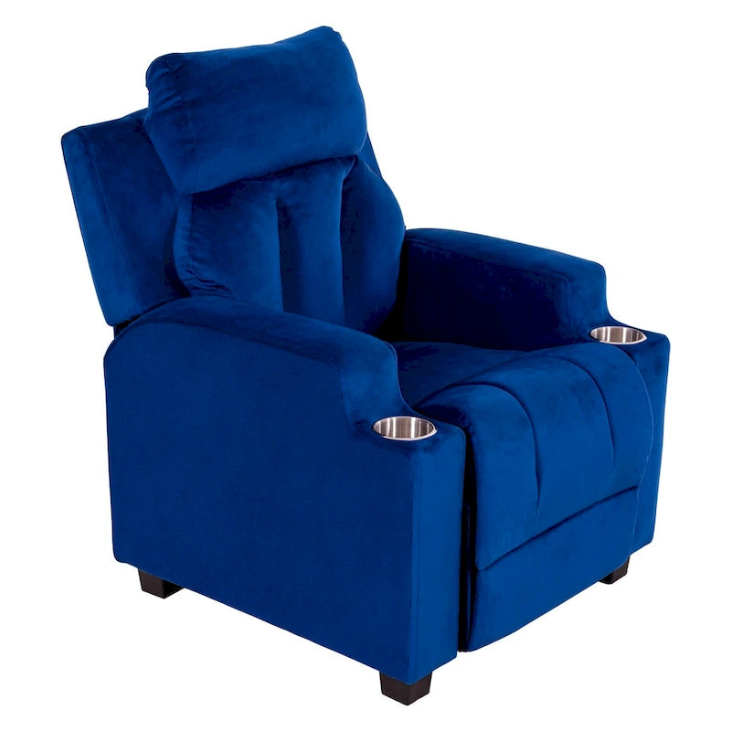 Fauteuil inclinable pour enfants avec repose-pieds, appui-tête, deux porte-gobelets, siège de salon rembourré en microfibre