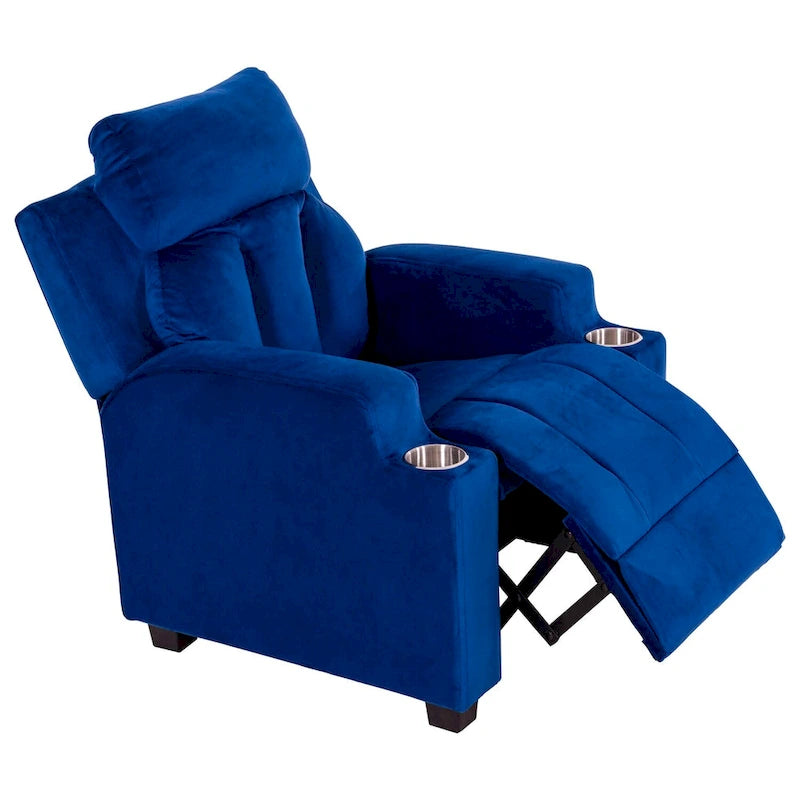 Fauteuil inclinable pour enfants avec repose-pieds, appui-tête, deux porte-gobelets, siège de salon rembourré en microfibre