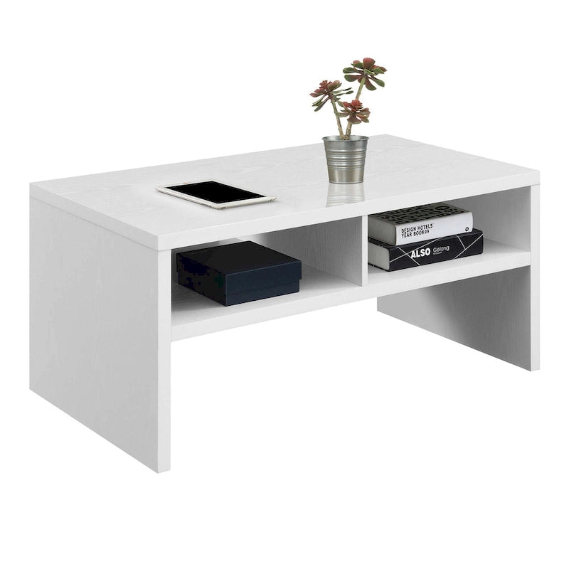 Table basse moderne blanche avec étagères de rangement ouvertes pour salon
