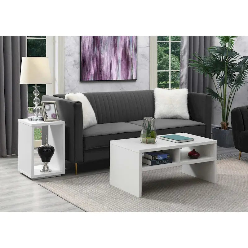 Table basse moderne blanche avec étagères de rangement ouvertes pour salon