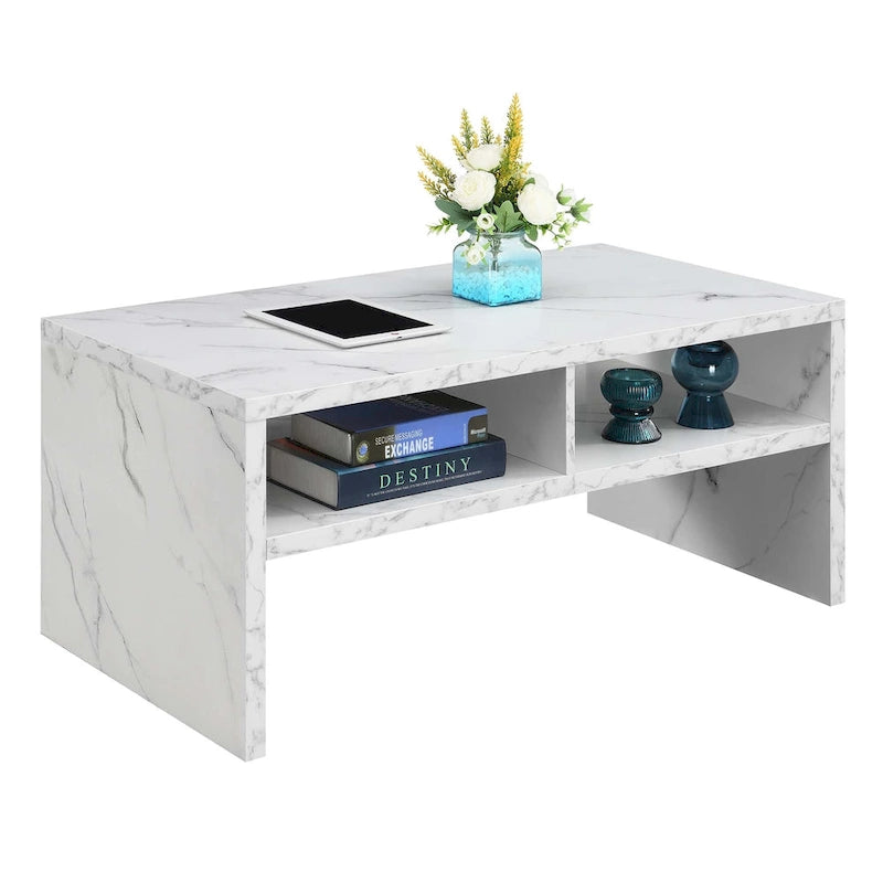 Table basse moderne blanche avec étagères de rangement ouvertes pour salon