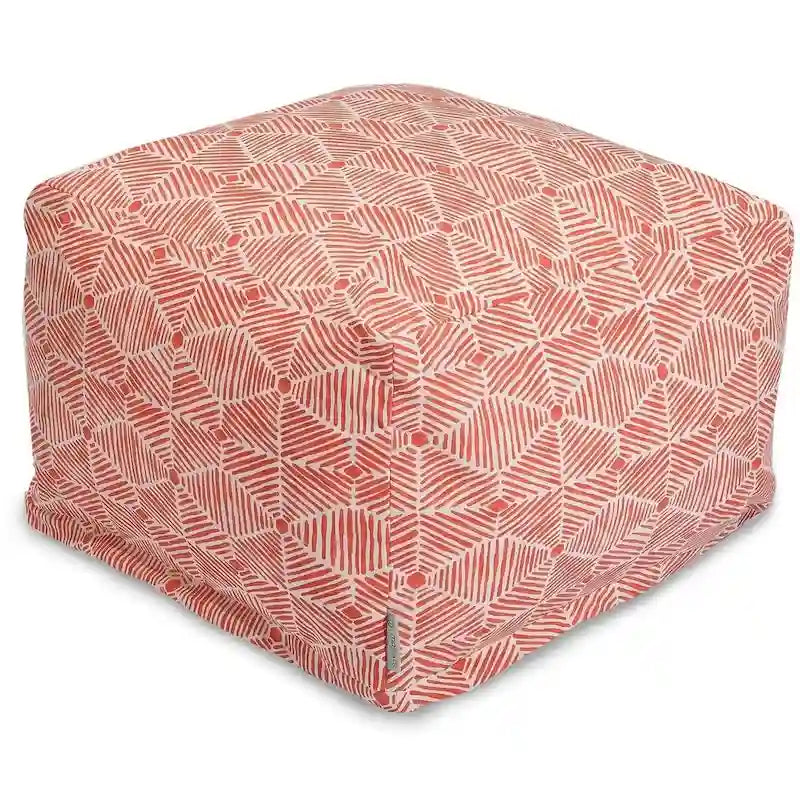 Pouf repose-pieds carré en sergé de coton géométrique saumon pour salon