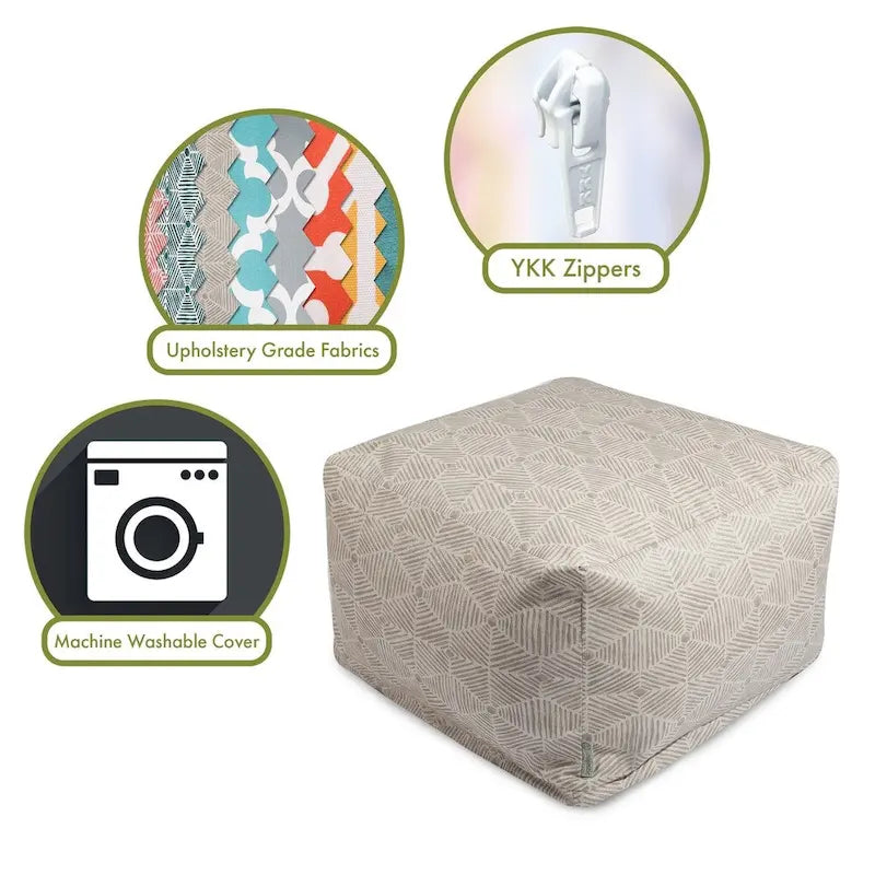 Pouf repose-pieds carré en sergé de coton géométrique saumon pour salon