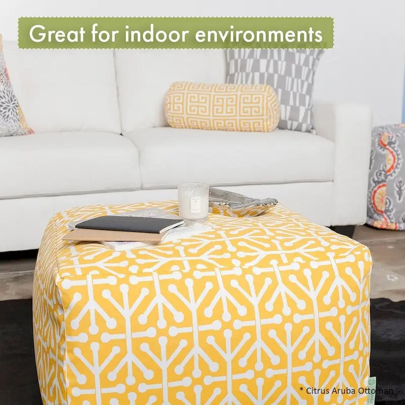 Pouf repose-pieds carré en sergé de coton géométrique saumon pour salon