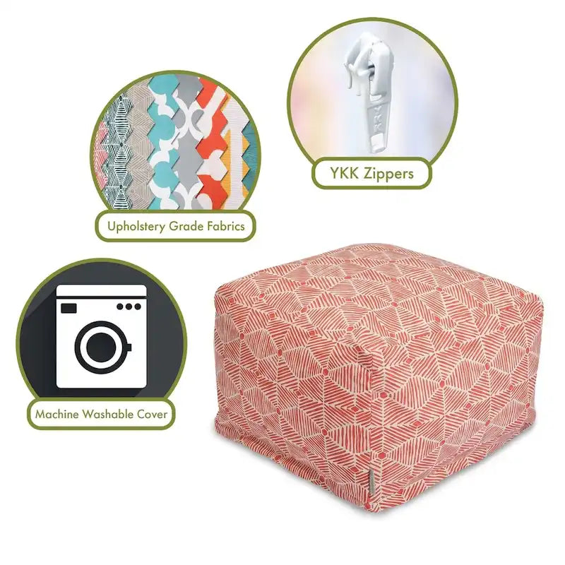 Pouf repose-pieds carré en sergé de coton géométrique saumon pour salon