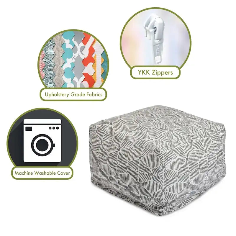 Pouf repose-pieds carré en sergé de coton géométrique saumon pour salon