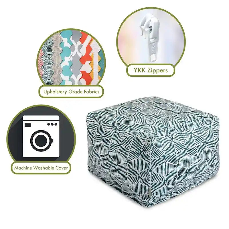 Pouf repose-pieds carré en sergé de coton géométrique saumon pour salon