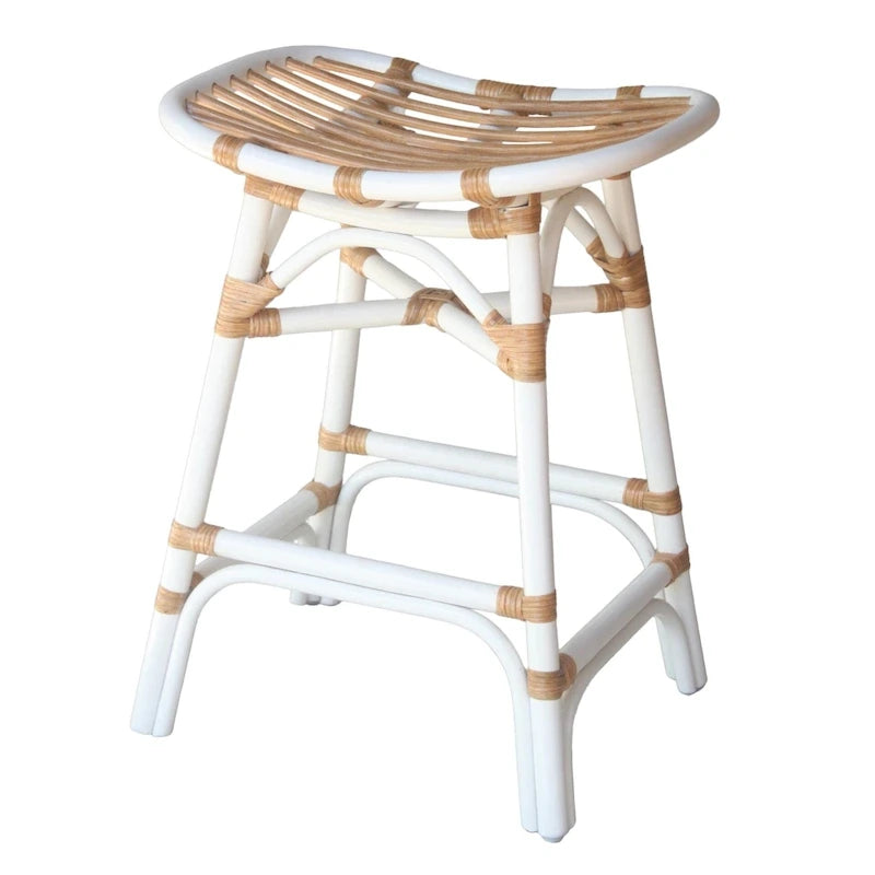 Tabouret de bar Boho en rotin, siège de selle, cadre courbé, tissage naturel