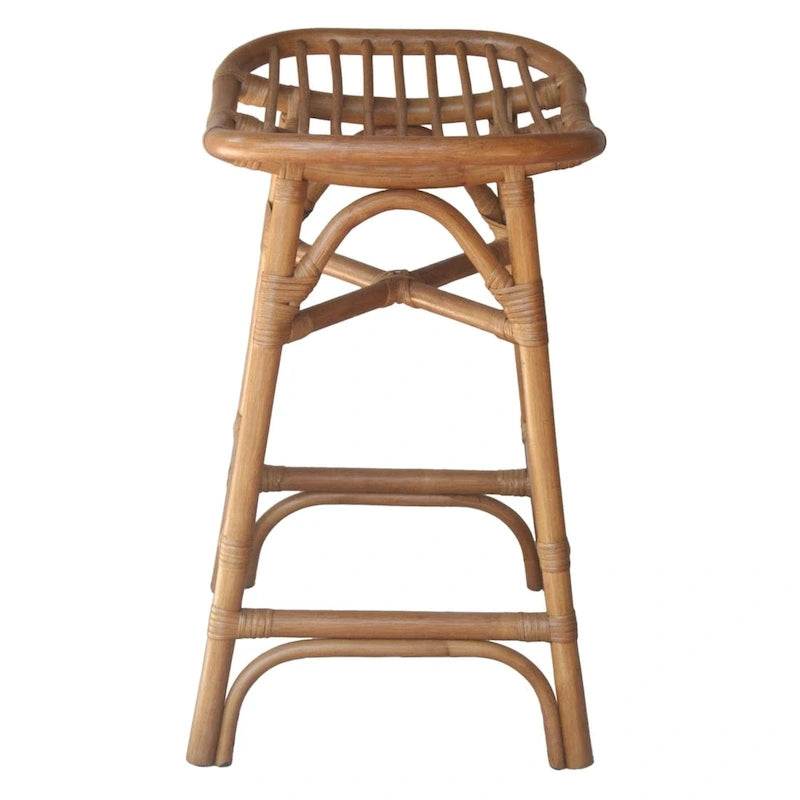 Tabouret de bar Boho en rotin, siège de selle, cadre courbé, tissage naturel