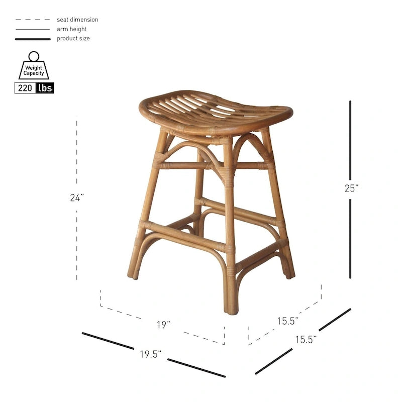Tabouret de bar Boho en rotin, siège de selle, cadre courbé, tissage naturel
