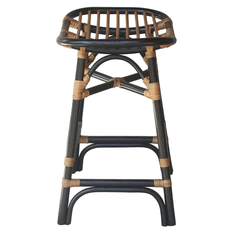Tabouret de bar Boho en rotin, siège de selle, cadre courbé, tissage naturel
