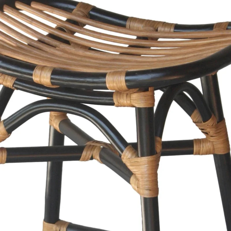 Tabouret de bar Boho en rotin, siège de selle, cadre courbé, tissage naturel