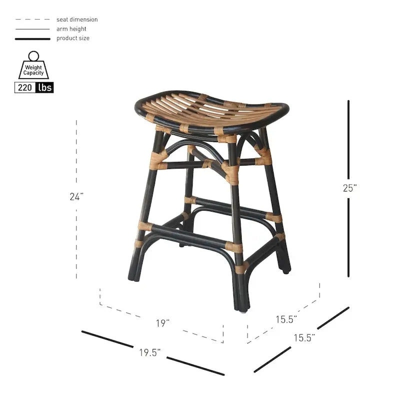 Tabouret de bar Boho en rotin, siège de selle, cadre courbé, tissage naturel