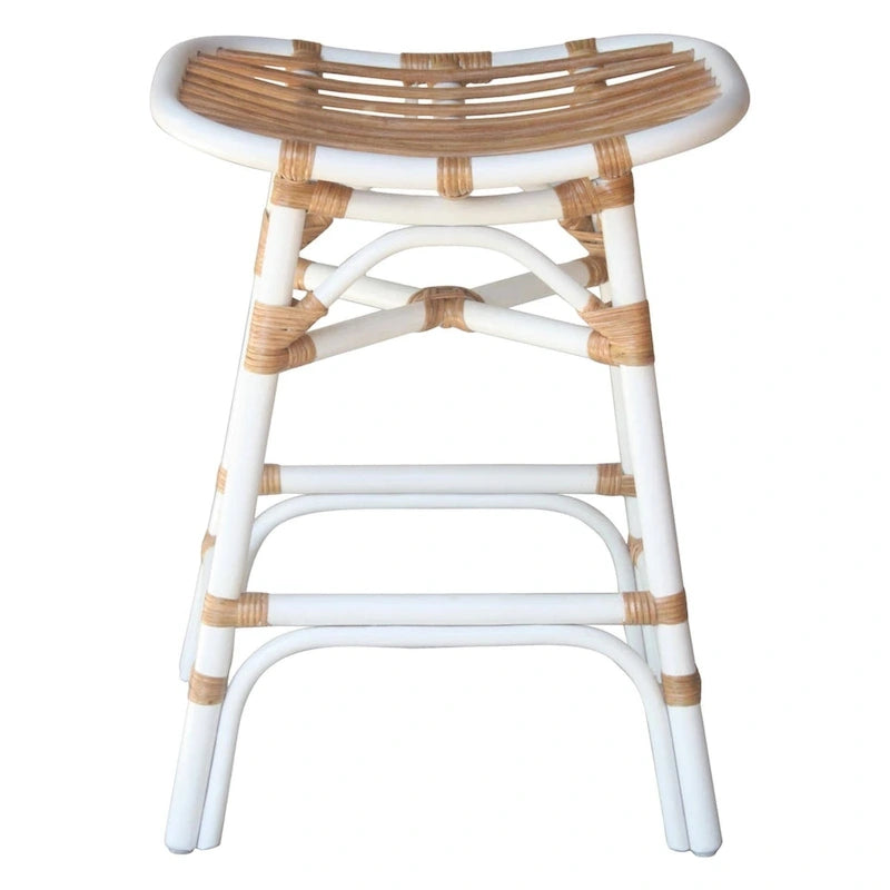 Tabouret de bar Boho en rotin, siège de selle, cadre courbé, tissage naturel