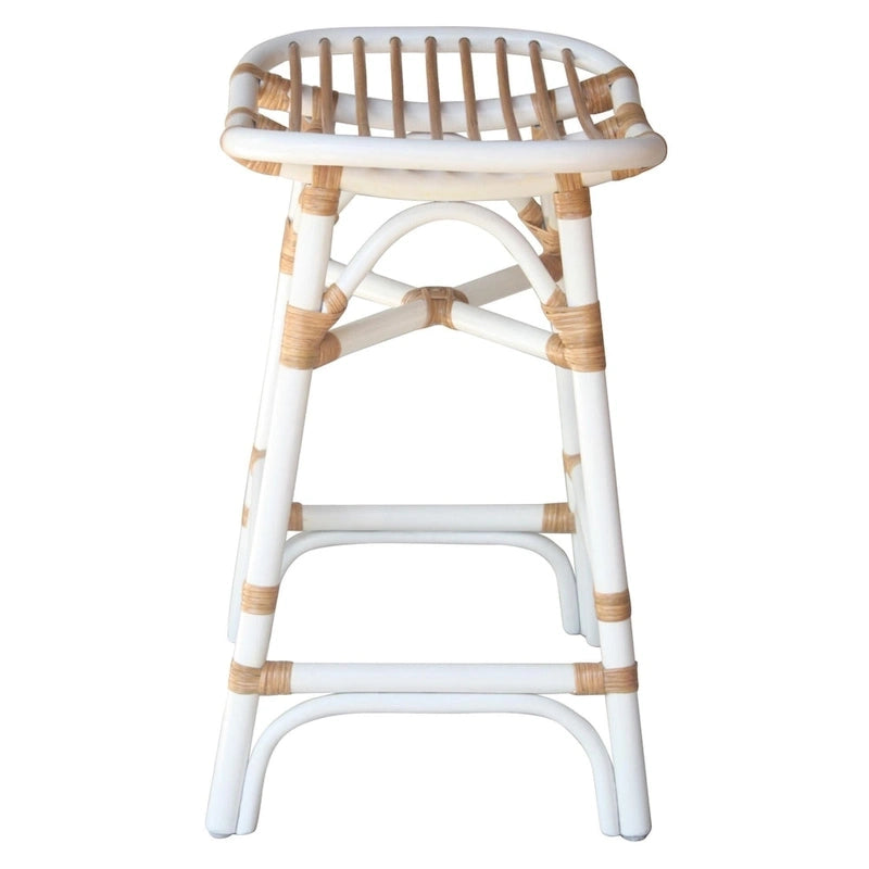 Tabouret de bar Boho en rotin, siège de selle, cadre courbé, tissage naturel