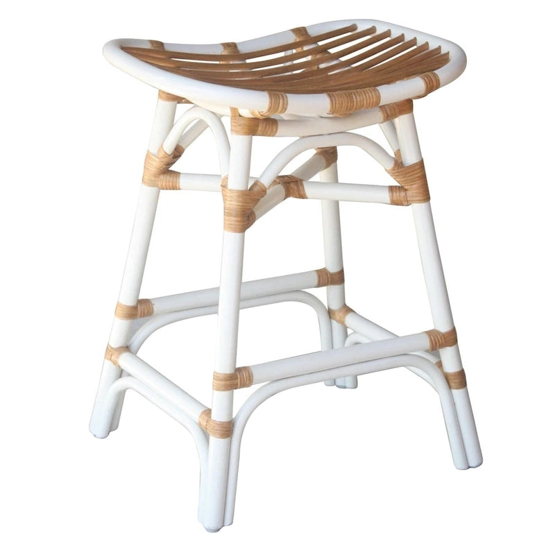 Tabouret de bar Boho en rotin, siège de selle, cadre courbé, tissage naturel