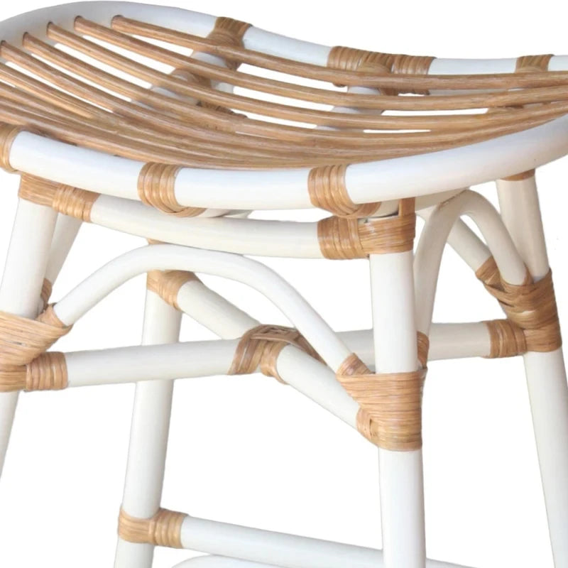 Tabouret de bar Boho en rotin, siège de selle, cadre courbé, tissage naturel