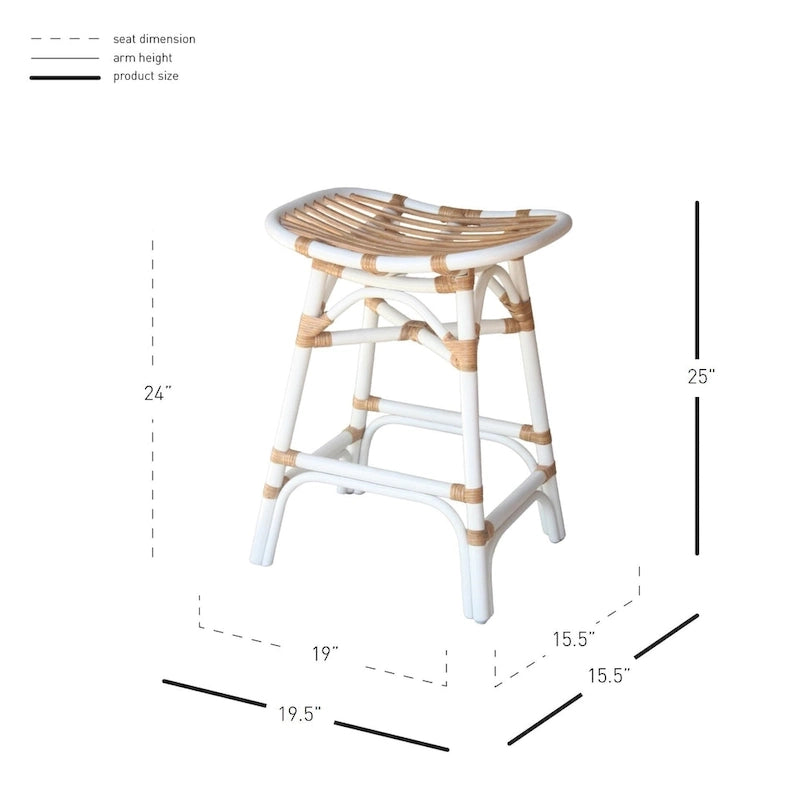 Tabouret de bar Boho en rotin, siège de selle, cadre courbé, tissage naturel