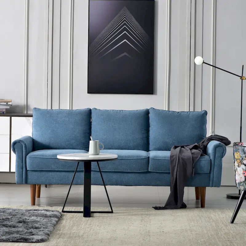 Canapé trois places en velours style Mid-Century avec pieds en bois massif
