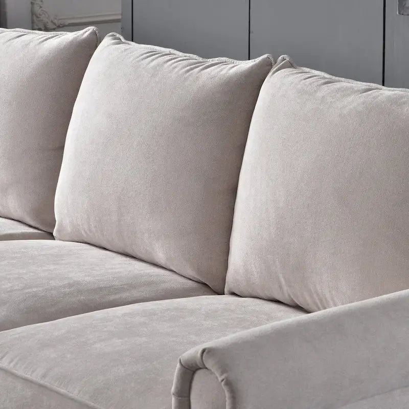 Canapé trois places en velours style Mid-Century avec pieds en bois massif