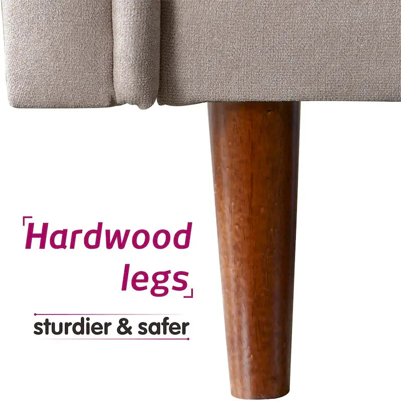 Canapé trois places en velours style Mid-Century avec pieds en bois massif