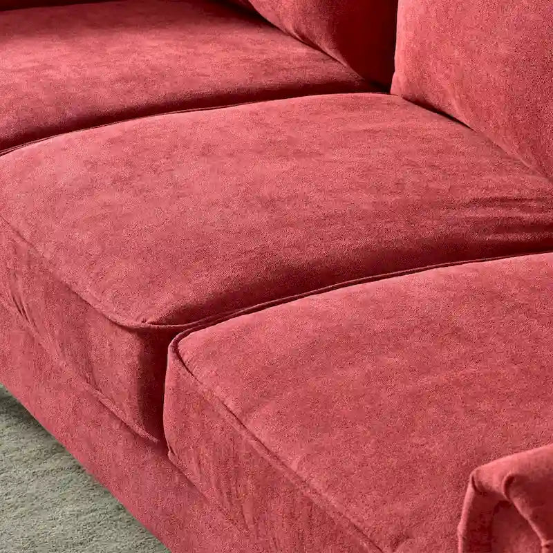 Canapé trois places en velours style Mid-Century avec pieds en bois massif