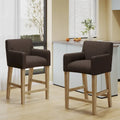Tabouret de comptoir avec accoudoirs, revêtu de tissu et doté d'une structure en bois d'hévéa, marron