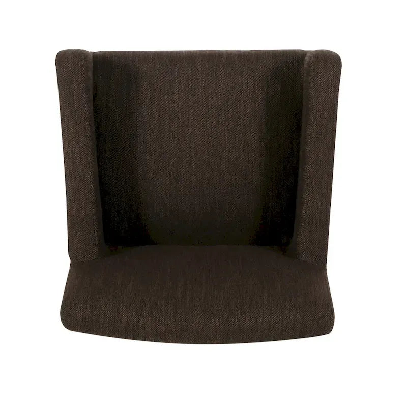 Tabouret de comptoir avec accoudoirs, revêtu de tissu et doté d'une structure en bois d'hévéa, marron