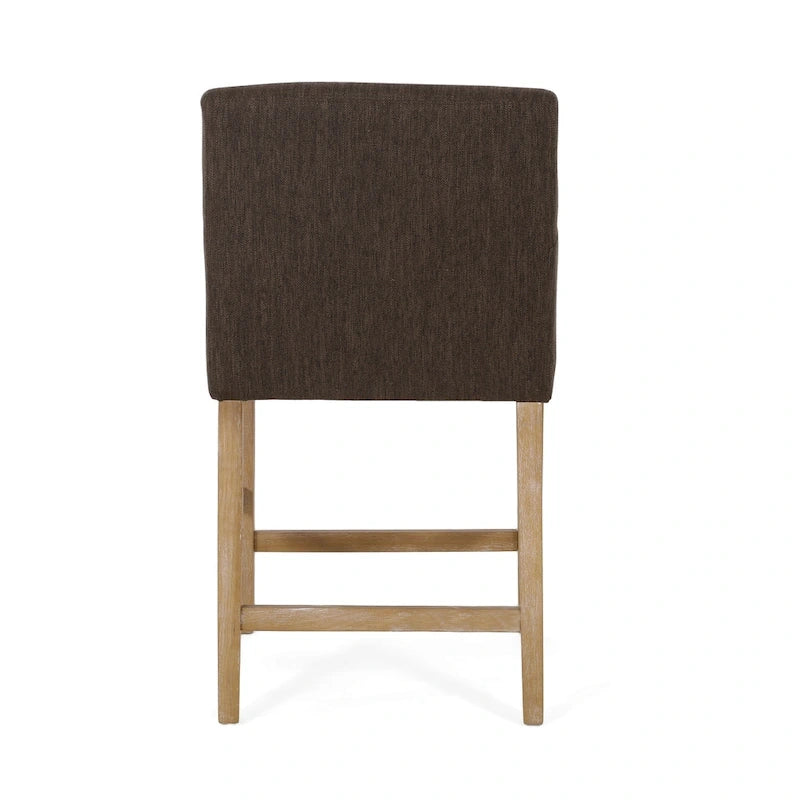 Tabouret de comptoir avec accoudoirs, revêtu de tissu et doté d'une structure en bois d'hévéa, marron